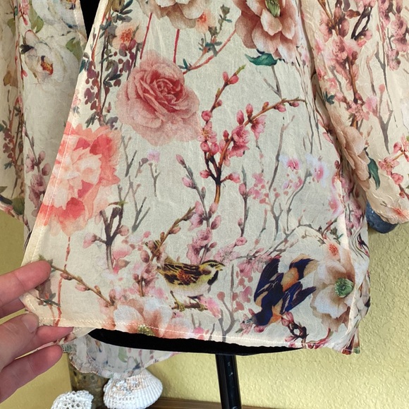 Sans Souci Floral Kimono Cardigan Style Shirt Top - Picture 4 of 7